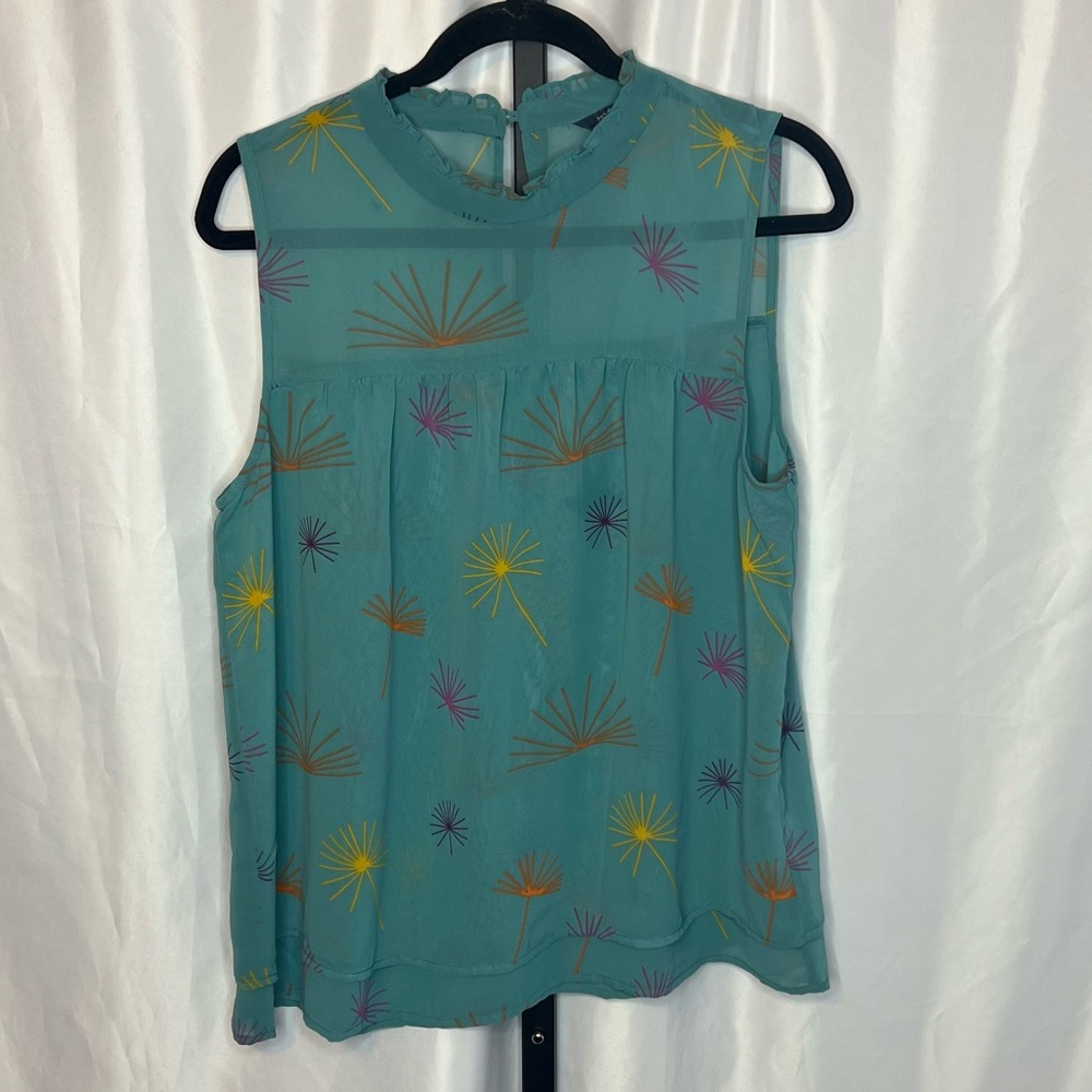 ModCloth Teal Sleeveless Floral Dandelion-Print Tank Top